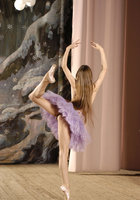 Гибкая балерина занимается в студии в одной лишь пачке 1 фото