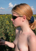 Молодая Алена обнажается среди подсолнухов 19 фото