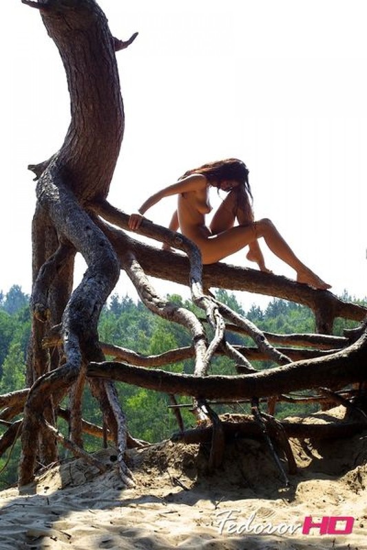 Сексуальная Ева залезла на корни дерева 15 фотография