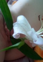 Красотка засунула в киску белый цветок 3 фотография