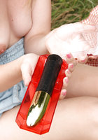 Блондинка мастурбирует секс-игрушкой на пикнике 8 фото