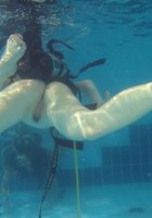 Голые девушки ныряют под воду и светят побритыми пилотками 14 фотография