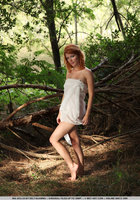 Конопатая рыжуха в лесу красуется загорелым телом и голыми прелестями 1 фото
